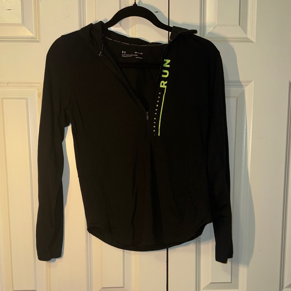 Under Armour Black Women's Hooded Half-Zip Run Top with Neon Green Accent